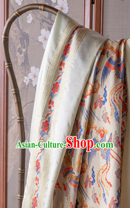 Asian Chinese Hanfu Dress Jacquard Brocade Traditional Phoenix Pattern Satin Drapery Ming Dynasty Beige Tapestry Fabric
