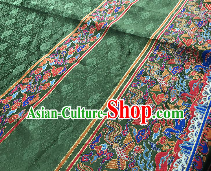 Asian Chinese Jacquard Brocade Traditional Hanfu Dress Phoenix Pattern Satin Drapery Ming Dynasty Green Tapestry Fabric