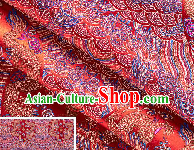 China Classical Cheongsam Tapestry Tang Suit Satin Damask Traditional Wave Dragon Pattern Silk Fabric Jacquard Red Brocade Material