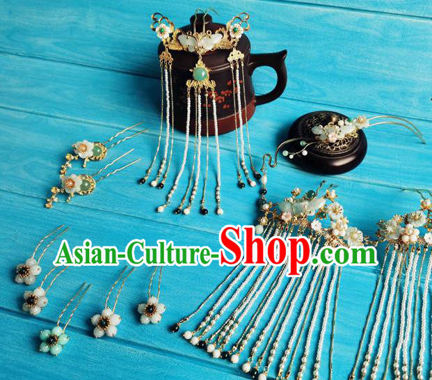 Chinese Ancient Noble Lady Hair Accessories Ming Dynasty Tassel Hairpins and Hair Comb Complete Set