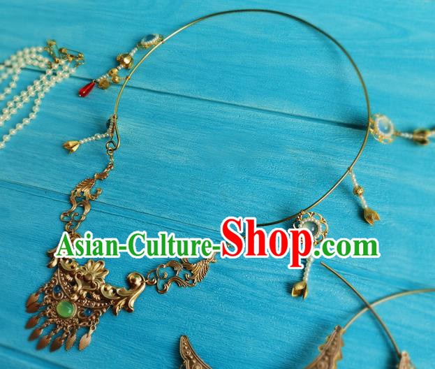 Handmade Chinese Ming Dynasty Noble Woman Golden Necklace Ancient Princess Necklet Jewelry