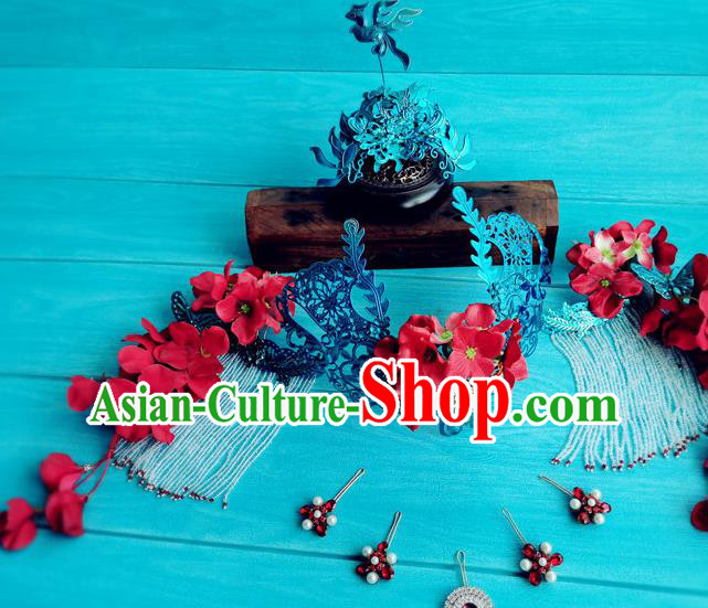 Chinese Traditional Peking Opera Diva Hairpins and Hair Crown Ancient Empress Hair Accessories Complete Set