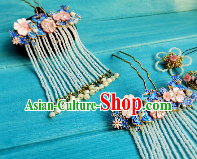 Chinese Ancient Princess Tassel Hairpin Traditional Hair Accessories Qing Dynasty Court Lady Cloisonne Cloud Hair Stick