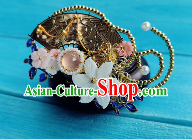 Chinese Traditional Hair Accessories Qing Dynasty Court Lady Hair Stick Ancient Princess Shell Flower Hairpin