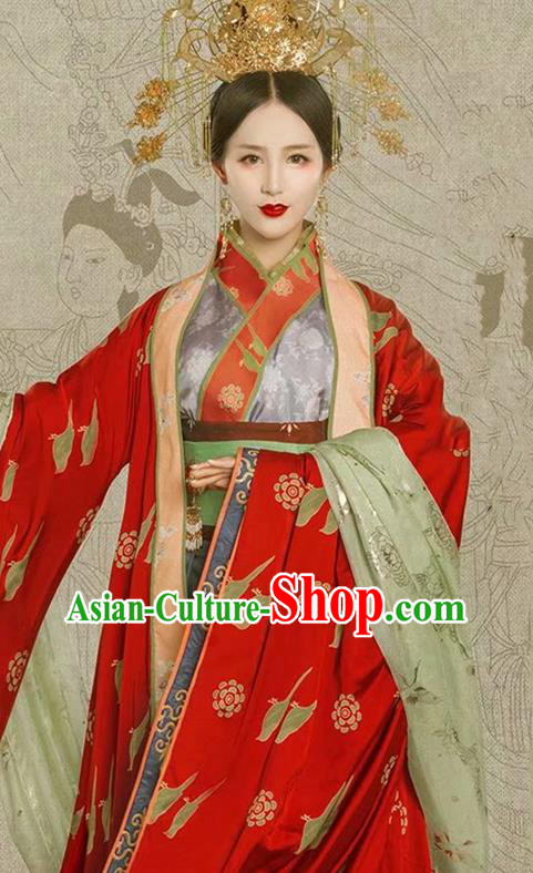 China Traditional Court Hanfu Garments Han Dynasty Imperial Consort Historical Clothing Ancient Empress Red Dress