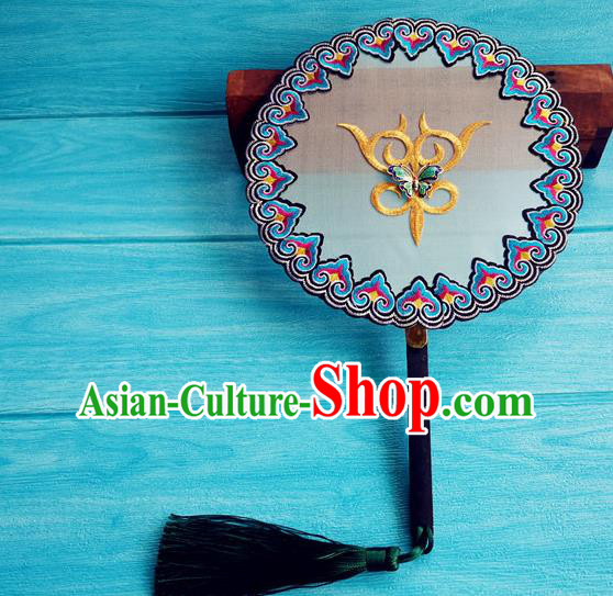 Handmade Chinese Traditional Hanfu Circular Fan Wedding Palace Fan Tang Dynasty Princess Fan