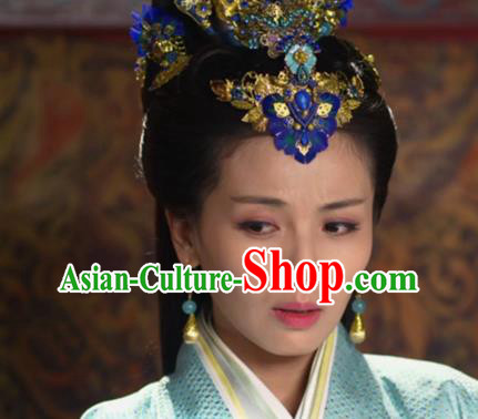 China Ancient Queen Feather Hair Claw Drama Legend of Miyue Mi Shu Headpiece Traditional Warring States Period Empress Frontlet Accessories