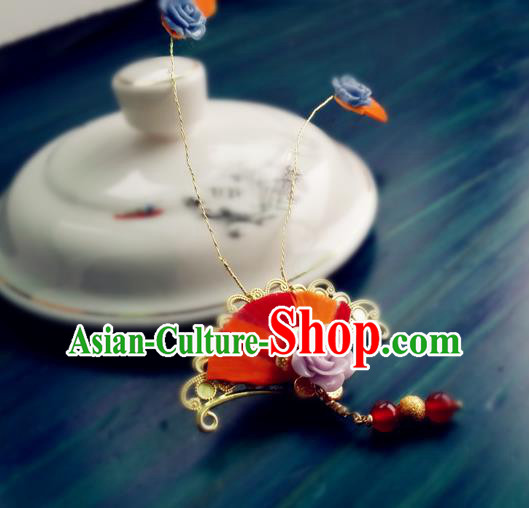 Chinese Traditional Hanfu Hair Accessories Ancient Young Lady Red Fan Hair Stick