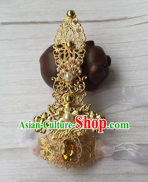 Chinese Ancient Noble Childe Golden Hairdo Crown Traditional Tang Dynasty Swordsman Headpiece