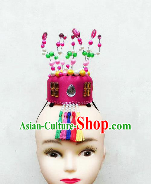 Chinese Stage Performance Hair Accessories Ethnic Folk Dance Rosy Hat Traditional Korean Nationality Dance Headwear