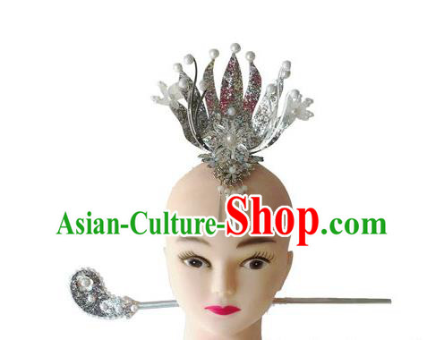 Chinese Stage Performance Argent Hair Crown Ethnic Folk Dance Hairpins Traditional Korean Nationality Dance Headpieces