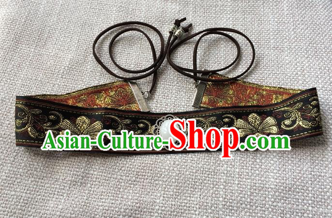 Chinese Ancient Royal Highness Headband Traditional Hanfu Hair Accessories Ming Dynasty Childe Embroidered Frontlet Jewelry