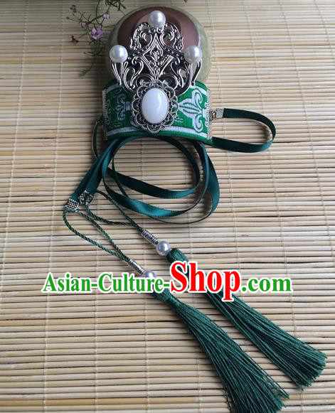 Chinese Ancient Young Male Green Hair Crown Drama Swordsman Headpiece Traditional Ming Dynasty Childe Hair Accessories