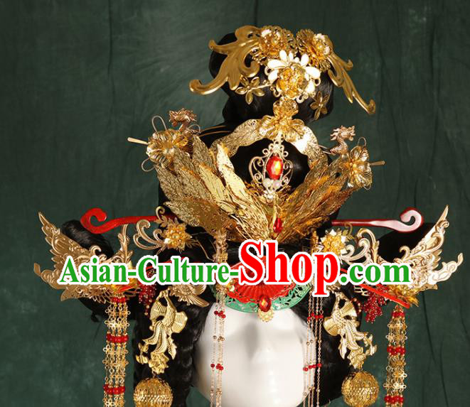 China Traditional Tang Dynasty Queen Headwear Ancient Empress Wigs and Hair Crown Drama Wu Zetian Hair Accessories