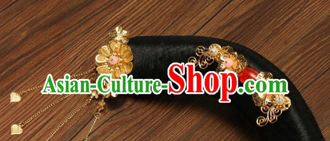 China Traditional Qing Dynasty Headdress Ancient Manchu Lady Wigs and Hairpins Drama Princess of Pearl Hairpieces