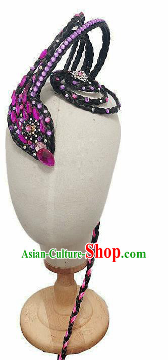 Chinese Stage Performance Wigs Chignon Woman Solo Dance Hairpieces Classical Dance Purple Hair Accessories