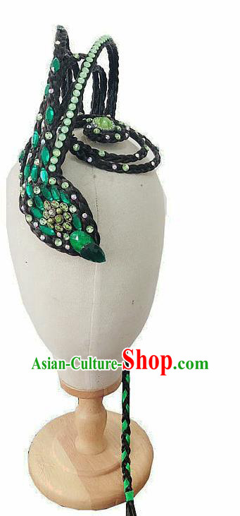 Chinese Classical Dance Green Hair Accessories Stage Performance Wigs Chignon Woman Solo Dance Hairpieces