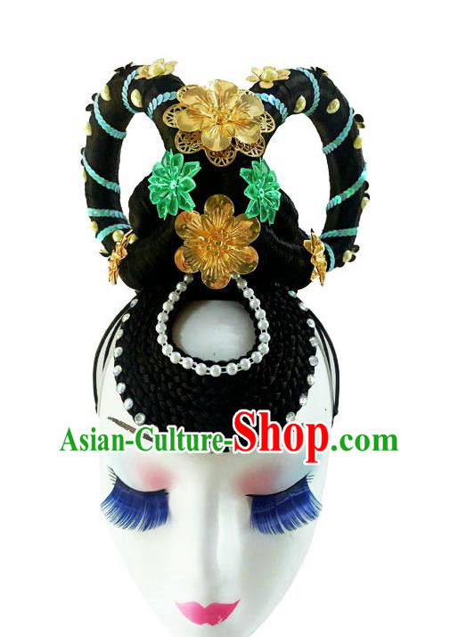 Chinese Classical Flying Dance Wigs and Hair Accessories Court Dance Headpiece Traditional Stage Performance Headdress