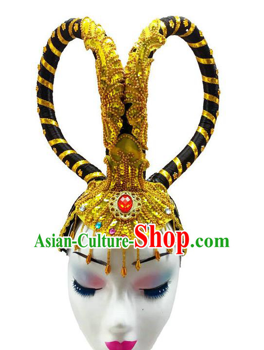 Chinese Court Dance Headpiece Traditional Flying Fairy Dance Performance Headdress Classical Dance Wigs Chignon and Hair Accessories