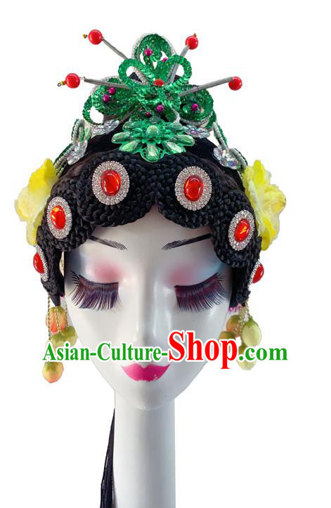 Chinese Woman Opera Performance Headdress Classical Dance Wigs and Hair Accessories Peking Opera Hua Tan Hairpieces