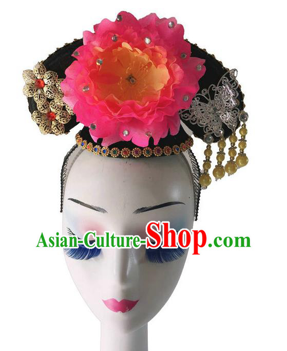 Chinese Classical Dance Hair Accessories Woman Stage Performance Headdress Traditional Court Dance Wigs