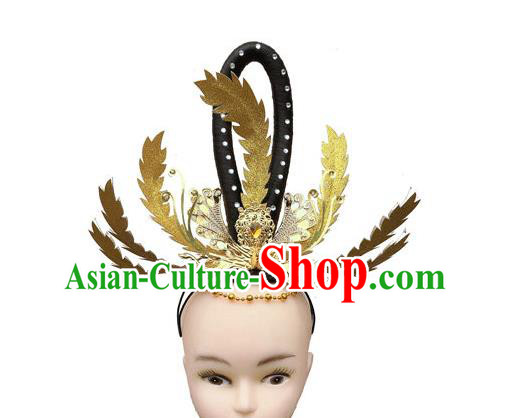 Chinese Traditional Fairy Dance Wigs Chignon Classical Dance Hair Accessories Woman Stage Performance Golden Hair Crown