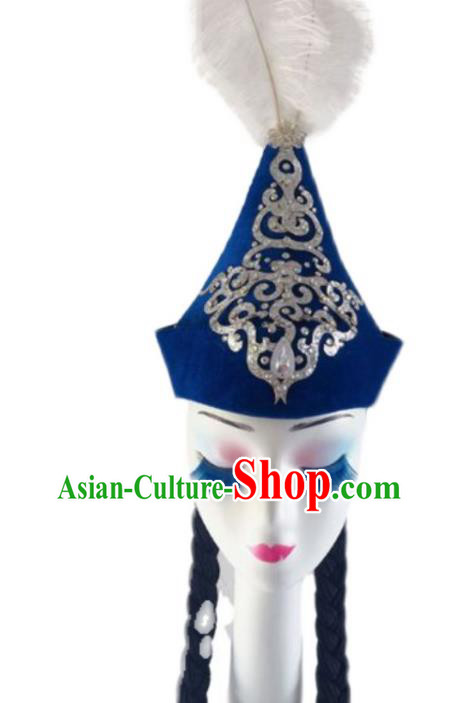 China Xinjiang Ethnic Woman Dance Headdress Uighur Nationality Dance Royalblue Hat Uyghur Minority Performance Headwear