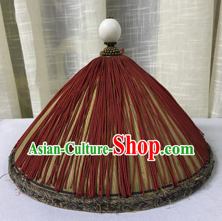 Chinese Ancient Manchu Official Headdress Traditional Summer Mandarin Headwear Qing Dynasty Soldier Hat