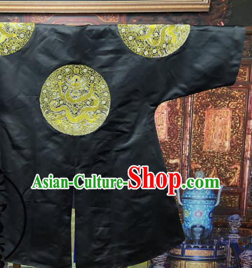 China Ancient Monarch Black Official Garment Traditional Emperor Kangxi Historical Costume Qing Dynasty Manchu King Embroidered Dragon Robe Clothing