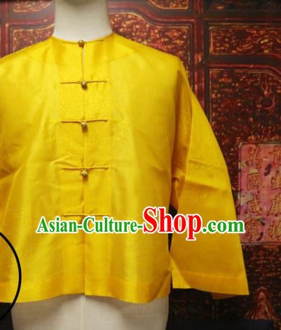 China Ancient Monarch Upper Outer Garment Traditional Emperor Yellow Mandarin Jacket Qing Dynasty Manchu King Historical Costume
