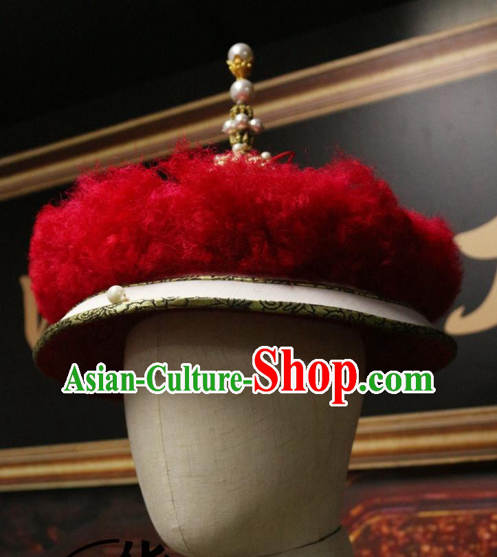 Chinese Traditional King Mandarin Headwear Qing Dynasty Emperor Hat Ancient Manchu Monarch Headdress
