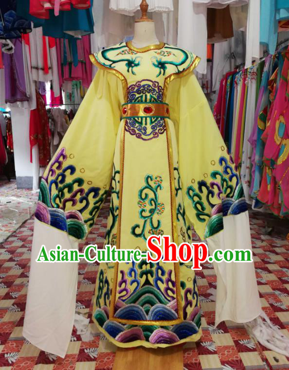 China Shaoxing Opera Emperor Garment Costumes Beijing Opera Male Yellow Robe Uniforms Traditional Opera King Clothing