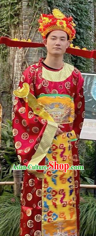 China Traditional Festival Performance Garment Costume Ancient Immortal Apparels Cosplay Fortune God Clothing and Hat