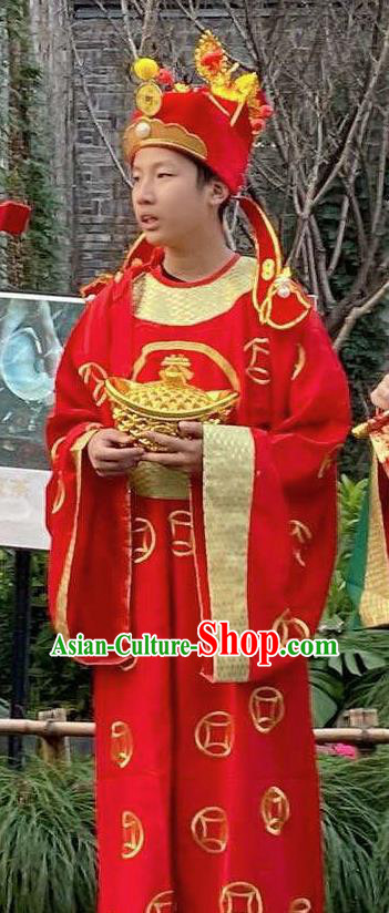 China Cosplay Wealth God Clothing Traditional Festival Performance Garment Costume Ancient Immortal Apparels and Headwear