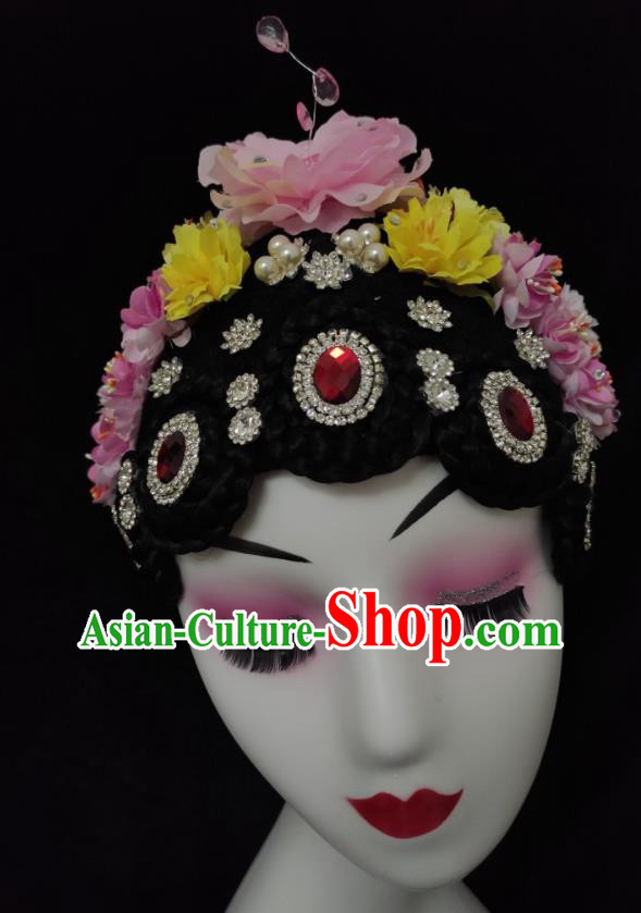 Chinese Stage Performance Hairpieces Classical Dance Headdress Opera Dance Wigs Chignon Woman Group Dance Hair Accessories