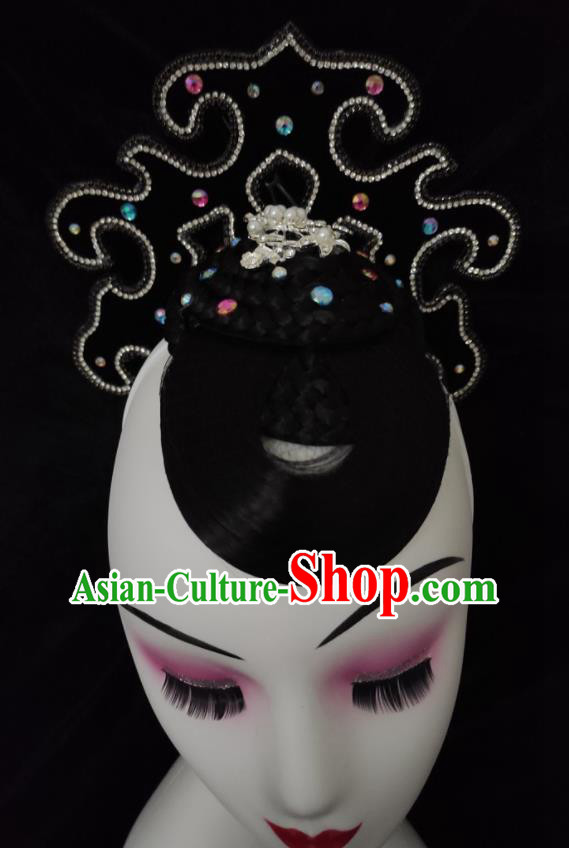 Chinese Woman Solo Dance Hair Accessories Stage Performance Hairpieces Classical Dance Headdress Folk Dance Wigs Chignon