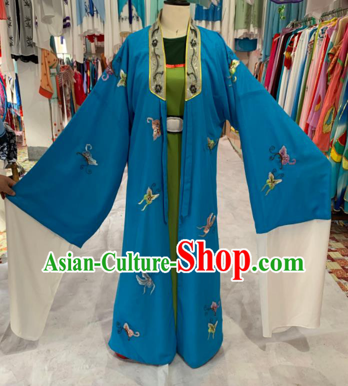 China Beijing Opera Xiaosheng Embroidered Blue Cape Traditional Opera Scholar Clothing Shaoxing Opera Young Male Garment Costumes