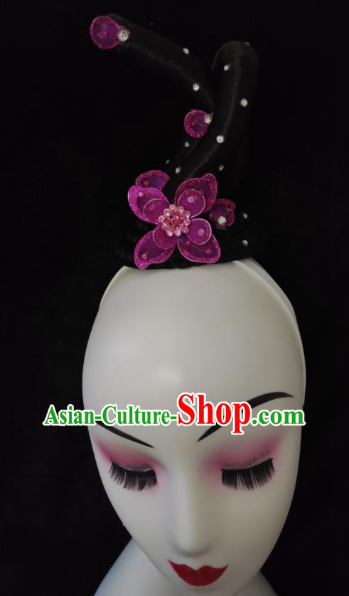 Chinese Classical Dance Headdress Umbrella Dance Wigs Chignon Woman Group Dance Hair Accessories Stage Performance Hairpieces