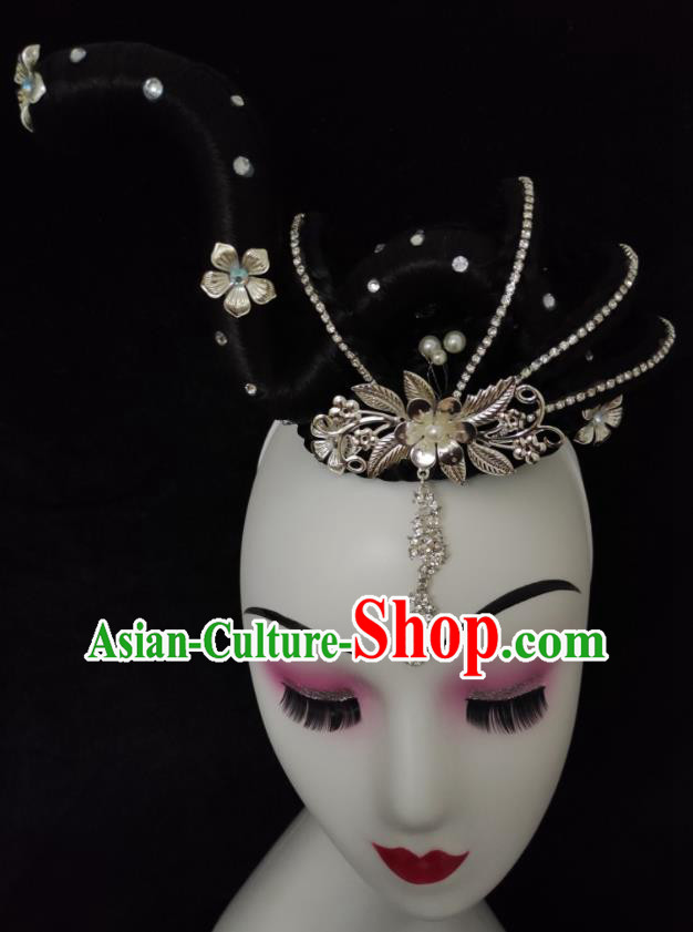 Chinese Woman Goddess Dance Hair Accessories Stage Performance Hairpieces Classical Dance Headdress Court Dance Wigs Chignon