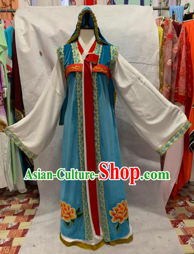 China Ancient Noble Lady Garment Costumes Shaoxing Opera Fairy Blue Dress Apparels Beijing Opera Actress Clothing