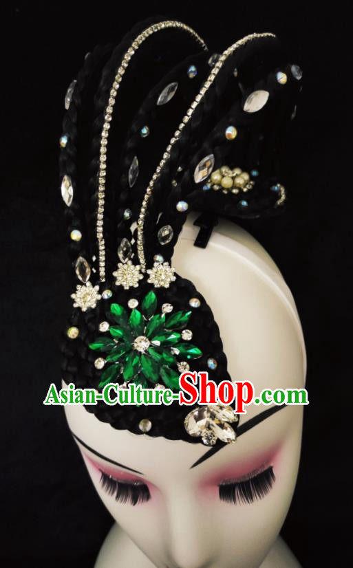 Chinese Goddess Dance Wigs Chignon Woman Beauty Dance Hair Accessories Stage Performance Hairpieces Classical Dance Headdress