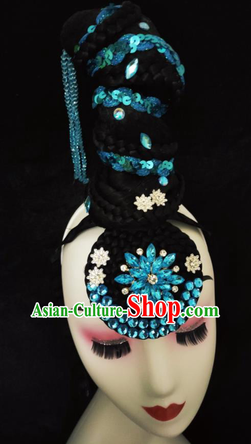 Chinese Classical Dance Headdress Beauty Dance Wigs Chignon Woman Luo Fu Dance Hair Accessories Stage Performance Hairpieces