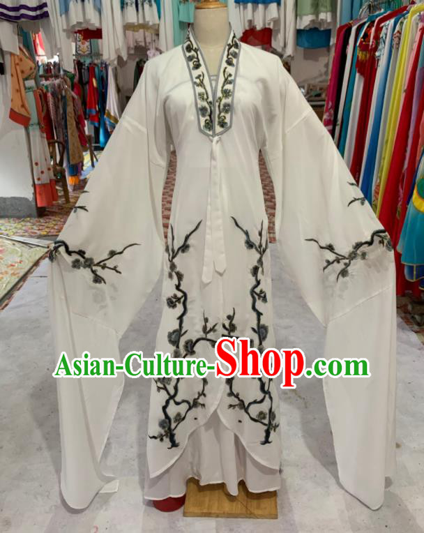 China Ancient Palace Princess Garment Costumes Huangmei Opera Actress White Dress Outfits Peking Opera Diva Clothing