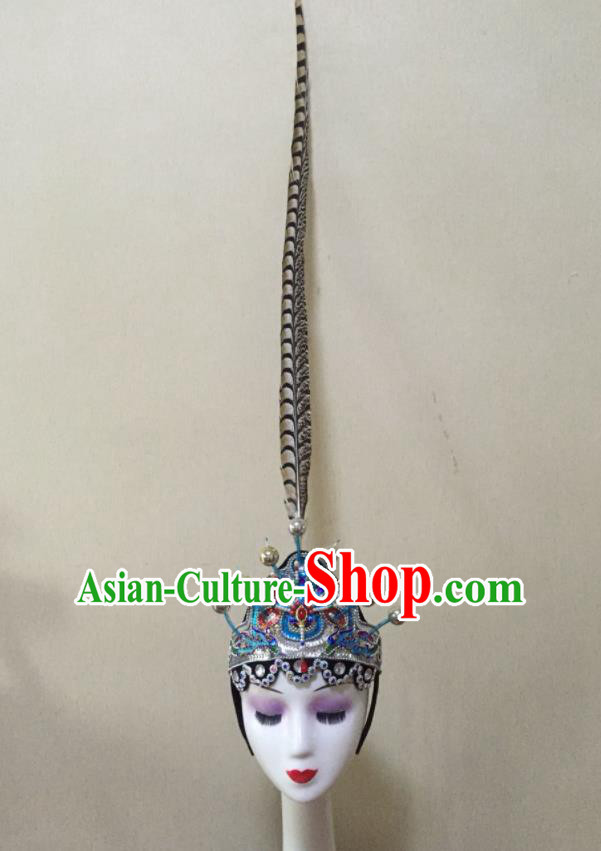 Chinese Stage Performance Feather Headpieces Classical Dance Headdress Opera Dance Hair Crown Woman Group Dance Hair Accessories