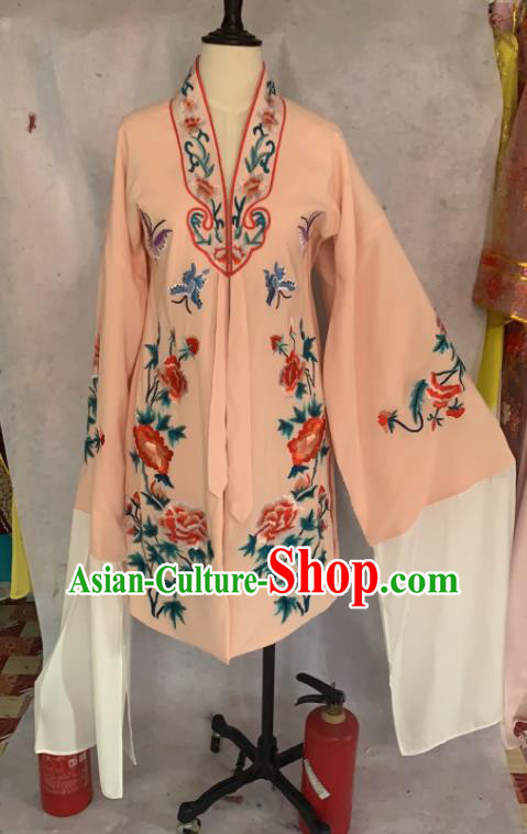 China Ancient Young Beauty Garment Costume Shaoxing Opera Actress Embroidered Orange Cape Beijing Opera Hua Tan Clothing