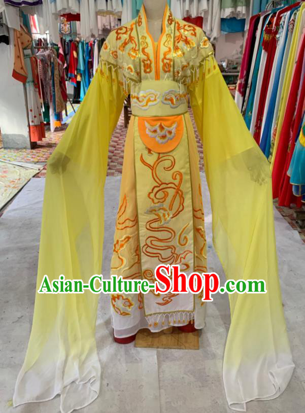 China Ancient Fairy Garment Costumes Huangmei Opera Princess Yellow Dress Outfits Peking Opera Diva Clothing