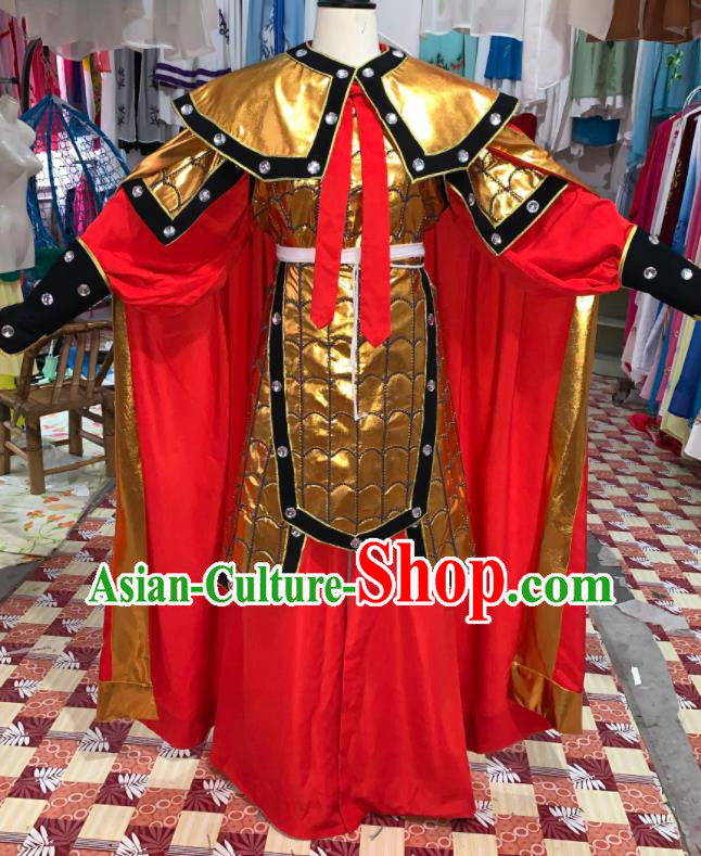 China Beijing Opera Wusheng Red Cape Uniforms Traditional Opera General Clothing Henan Opera Warrior Garment Costumes