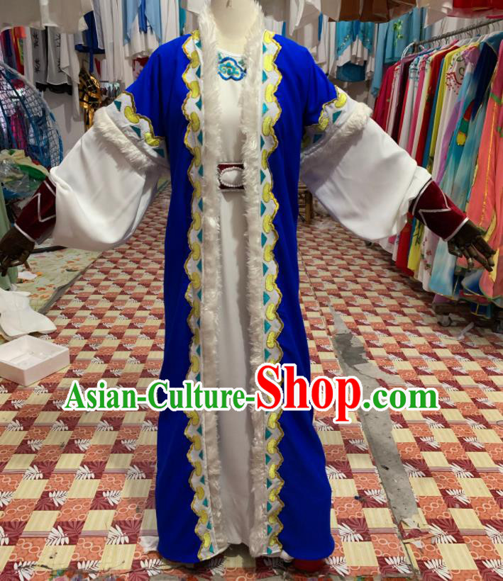 China Shaoxing Opera Prince Garment Costumes Beijing Opera Xiaosheng Blue Robe Uniforms Traditional Opera Young Childe Clothing