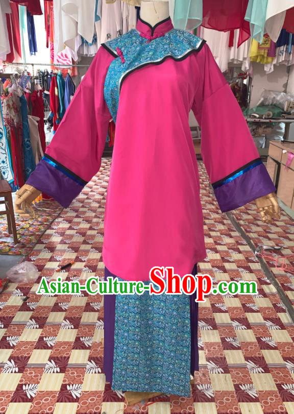China Ancient Maidservant Garment Costumes Shaoxing Opera Elderly Dame Rosy Dress Outfits Traditional Peking Opera Woman Matchmaker Clothing