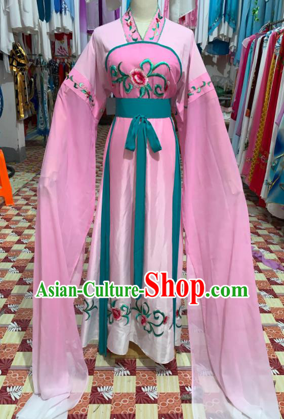 China Traditional Peking Opera Huadan Clothing Ancient Court Maid Garment Costumes Shaoxing Opera Diva Pink Water Sleeve Dress Outfits